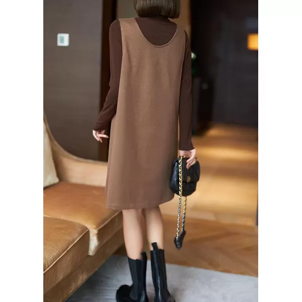 chouyatou Womens Cute Wool Blend Tunic Tank Dress Casual Suspender Strap Wool Jumper Overall Short DressKhaki