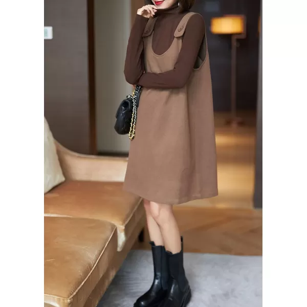 chouyatou Womens Cute Wool Blend Tunic Tank Dress Casual Suspender Strap Wool Jumper Overall Short DressKhaki