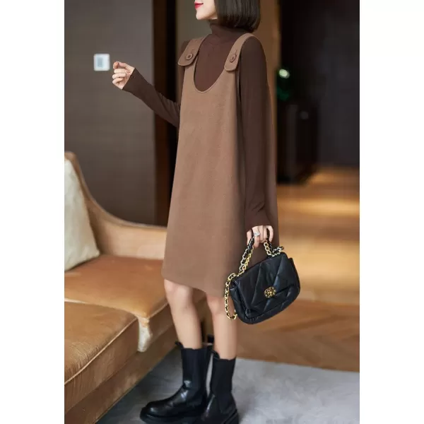 chouyatou Womens Cute Wool Blend Tunic Tank Dress Casual Suspender Strap Wool Jumper Overall Short DressKhaki