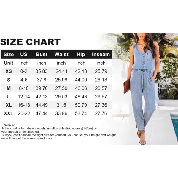 chouyatou Womens Denim Scoop Neck Sleeveless Drawstring Waist Jumpsuits Overall RompersLight Blue