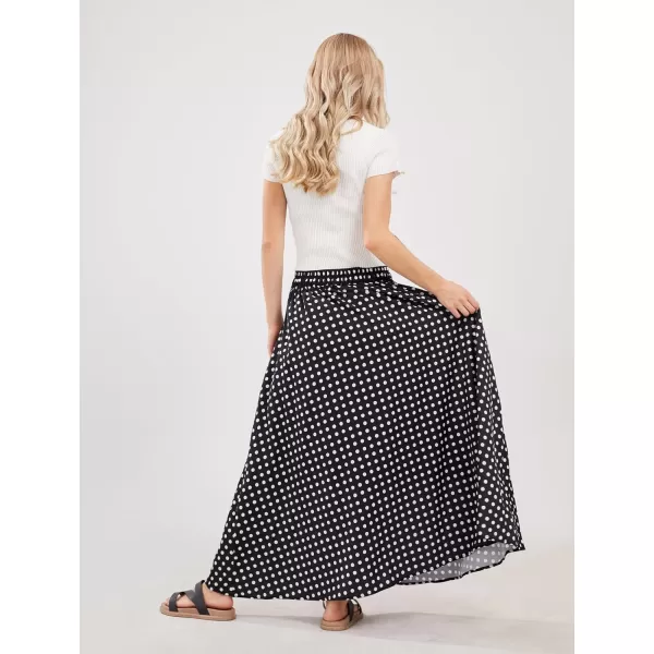 chouyatou Womens Elegant High Waisted Polka Dot A Line Pleated Swing Bohemian Maxi SkirtBlack