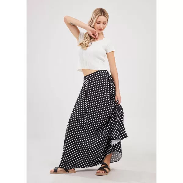 chouyatou Womens Elegant High Waisted Polka Dot A Line Pleated Swing Bohemian Maxi SkirtBlack