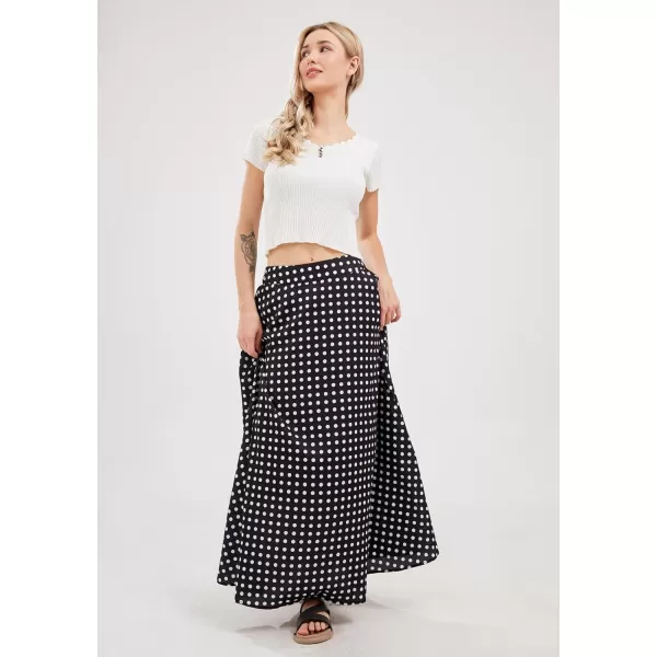 chouyatou Womens Elegant High Waisted Polka Dot A Line Pleated Swing Bohemian Maxi SkirtBlack