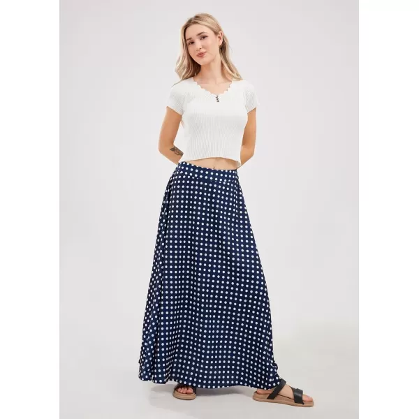 chouyatou Womens Elegant High Waisted Polka Dot A Line Pleated Swing Bohemian Maxi SkirtNavy Blue