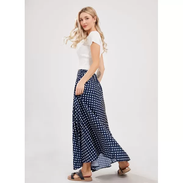 chouyatou Womens Elegant High Waisted Polka Dot A Line Pleated Swing Bohemian Maxi SkirtNavy Blue