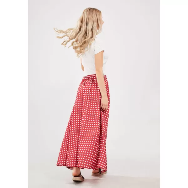 chouyatou Womens Elegant High Waisted Polka Dot A Line Pleated Swing Bohemian Maxi SkirtRed
