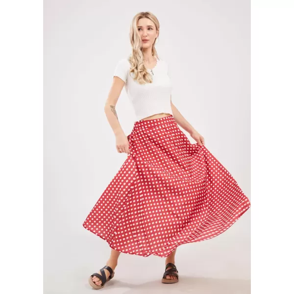 chouyatou Womens Elegant High Waisted Polka Dot A Line Pleated Swing Bohemian Maxi SkirtRed
