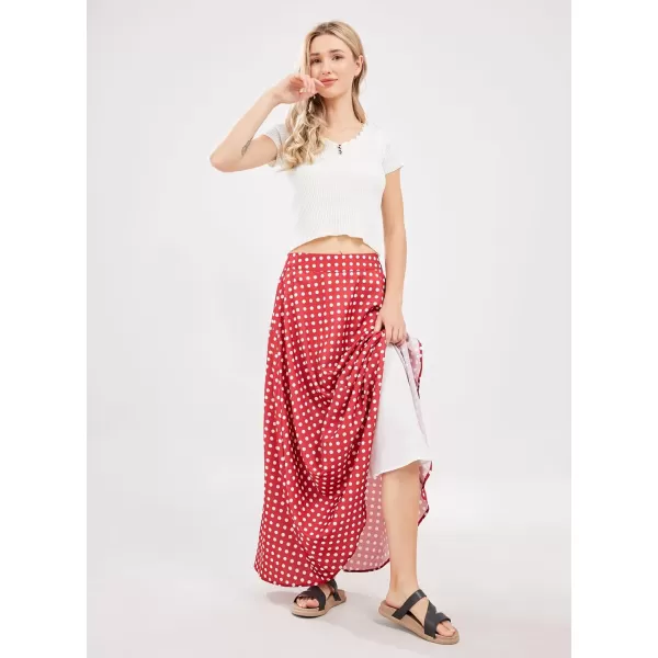 chouyatou Womens Elegant High Waisted Polka Dot A Line Pleated Swing Bohemian Maxi SkirtRed