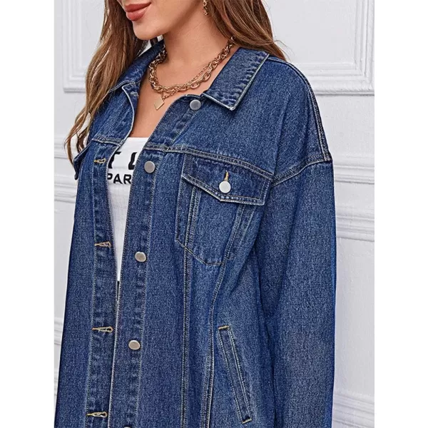 chouyatou Womens Fashion Spring Button Down Midi Long Denim Jean Jacket Trench CoatBlue