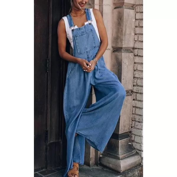 chouyatou Womens Loose Adjustable Strap Wide Leg Denim Bib Overall Jeans PantsBlue