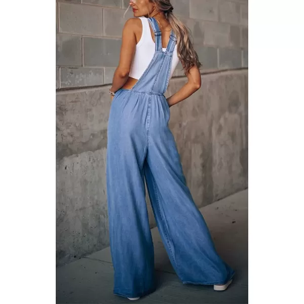 chouyatou Womens Loose Adjustable Strap Wide Leg Denim Bib Overall Jeans PantsBlue