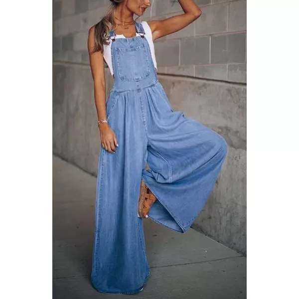 chouyatou Womens Loose Adjustable Strap Wide Leg Denim Bib Overall Jeans PantsBlue