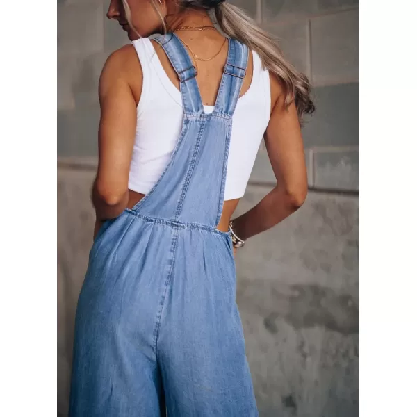 chouyatou Womens Loose Adjustable Strap Wide Leg Denim Bib Overall Jeans PantsBlue