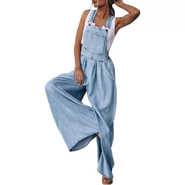chouyatou Womens Loose Adjustable Strap Wide Leg Denim Bib Overall Jeans PantsLight Blue