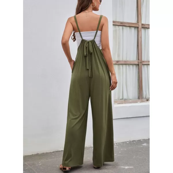 chouyatou Womens Spaghetti Strap Suspender Wide Leg Romper Jumpsuit Pants with PocketsArmy Green