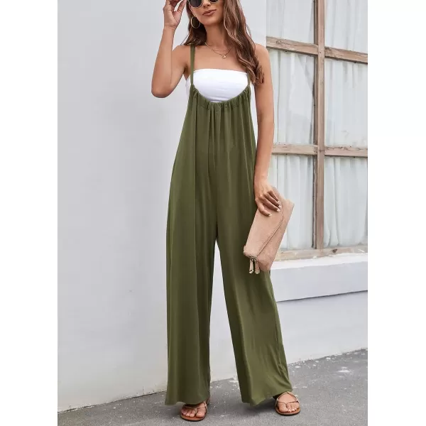 chouyatou Womens Spaghetti Strap Suspender Wide Leg Romper Jumpsuit Pants with PocketsArmy Green