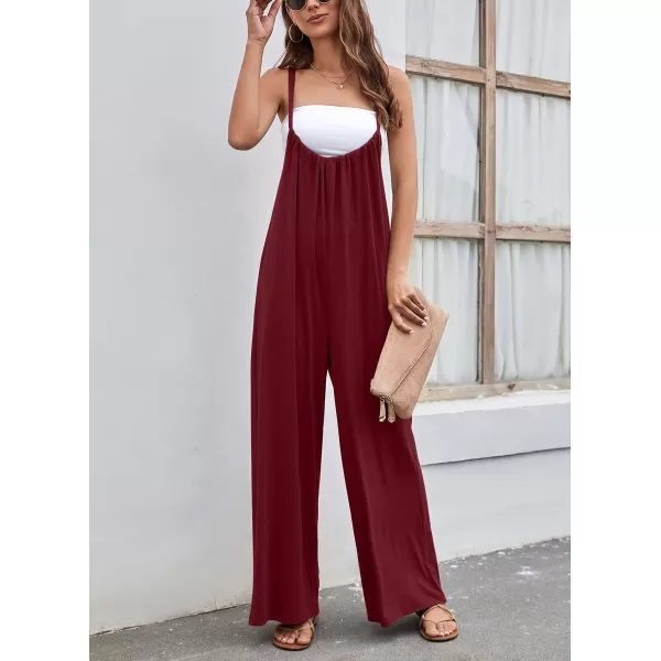 chouyatou Womens Spaghetti Strap Suspender Wide Leg Romper Jumpsuit Pants with PocketsWine Red