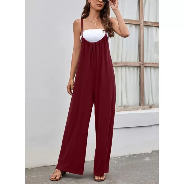 chouyatou Womens Spaghetti Strap Suspender Wide Leg Romper Jumpsuit Pants with PocketsWine Red