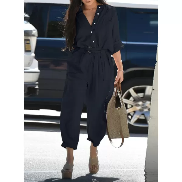 chouyatou Womens Spring Summer Long Sleeve Jumpsuits Casual Utility Jumpsuits Romper PantsBlack