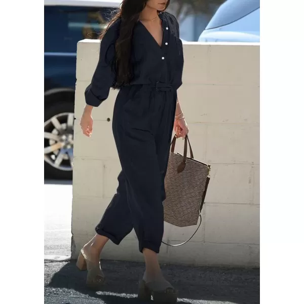 chouyatou Womens Spring Summer Long Sleeve Jumpsuits Casual Utility Jumpsuits Romper PantsBlack