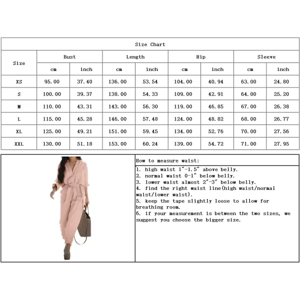 chouyatou Womens Spring Summer Long Sleeve Jumpsuits Casual Utility Jumpsuits Romper PantsPink