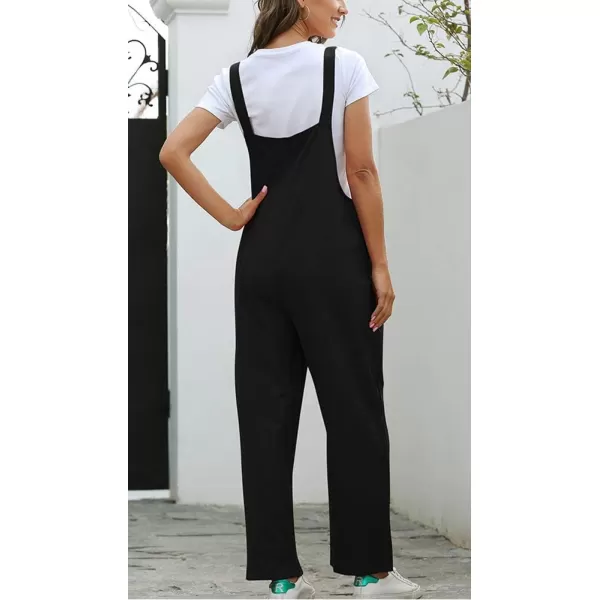 chouyatou Womens Spring Summer Wear Cute Lightweight Wide Leg Bib Overall PantsBlack
