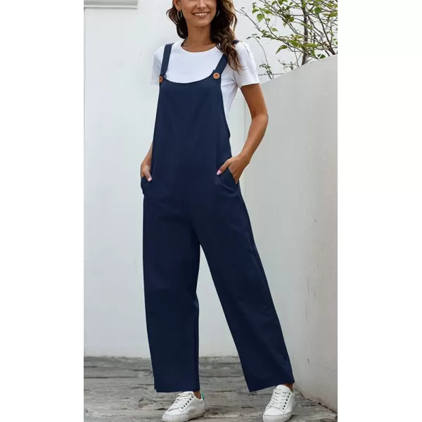 chouyatou Womens Spring Summer Wear Cute Lightweight Wide Leg Bib Overall PantsNavy Blue