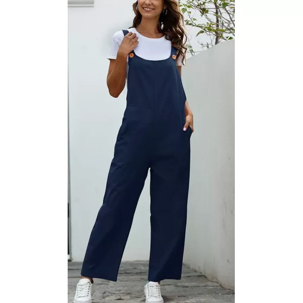 chouyatou Womens Spring Summer Wear Cute Lightweight Wide Leg Bib Overall PantsNavy Blue