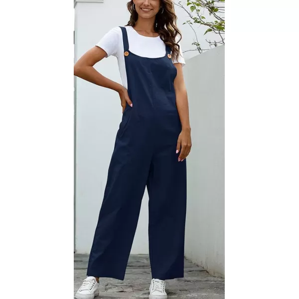 chouyatou Womens Spring Summer Wear Cute Lightweight Wide Leg Bib Overall PantsNavy Blue