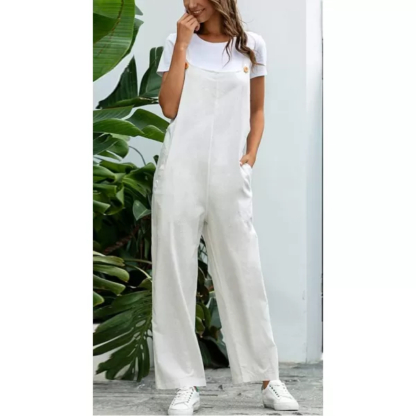 chouyatou Womens Spring Summer Wear Cute Lightweight Wide Leg Bib Overall PantsWhite