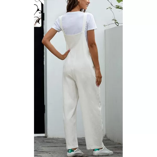 chouyatou Womens Spring Summer Wear Cute Lightweight Wide Leg Bib Overall PantsWhite