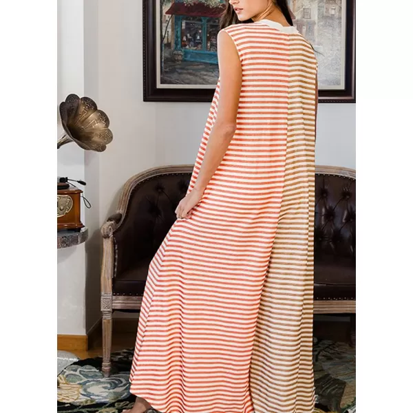 chouyatou Womens Summer Color Block Striped Jumpsuit Wide Leg Romper Dressy Casual Overall PantPink Apricot