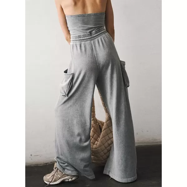 chouyatou Womens Summer Strapless Tube Jumpsuits Casual Baggy Wide Leg Overalls Romper PantsGrey