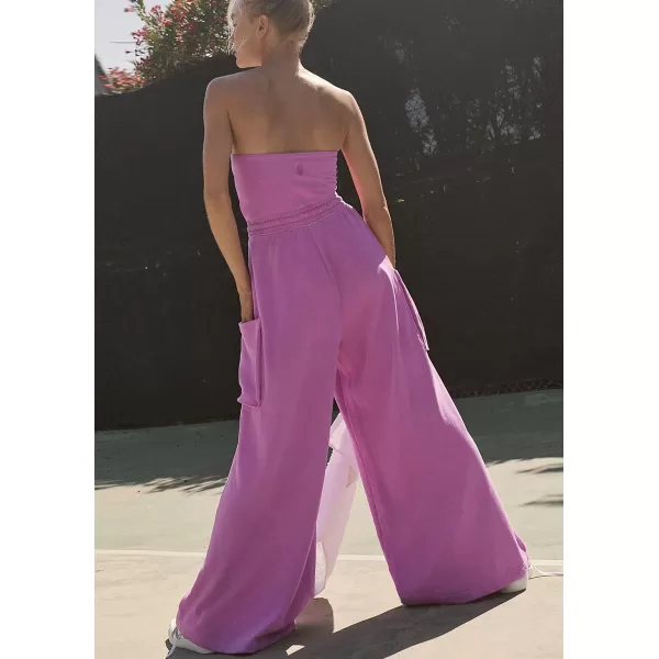 chouyatou Womens Summer Strapless Tube Jumpsuits Casual Baggy Wide Leg Overalls Romper PantsPink