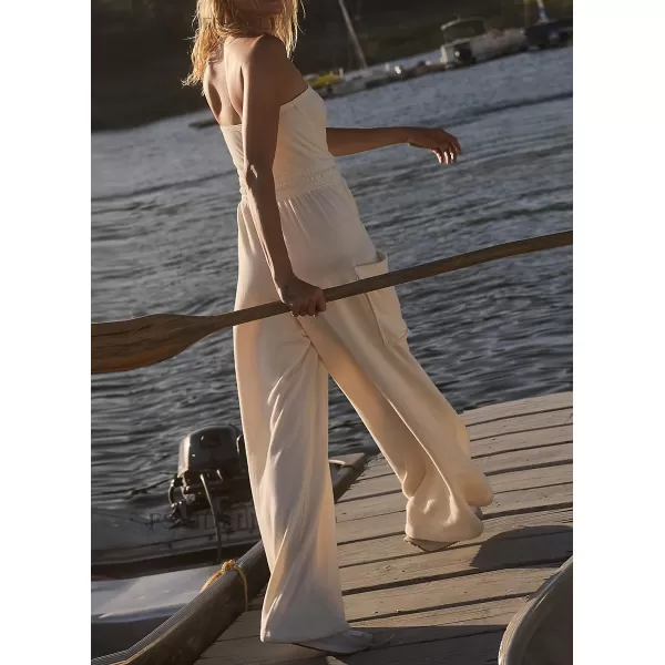 chouyatou Womens Summer Strapless Tube Jumpsuits Casual Baggy Wide Leg Overalls Romper PantsWhite