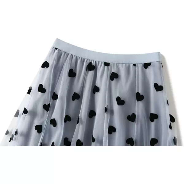 chouyatou Womens Sweet Heart Print Elastic Waist Swing Dance Tulle Long SkirtBlue