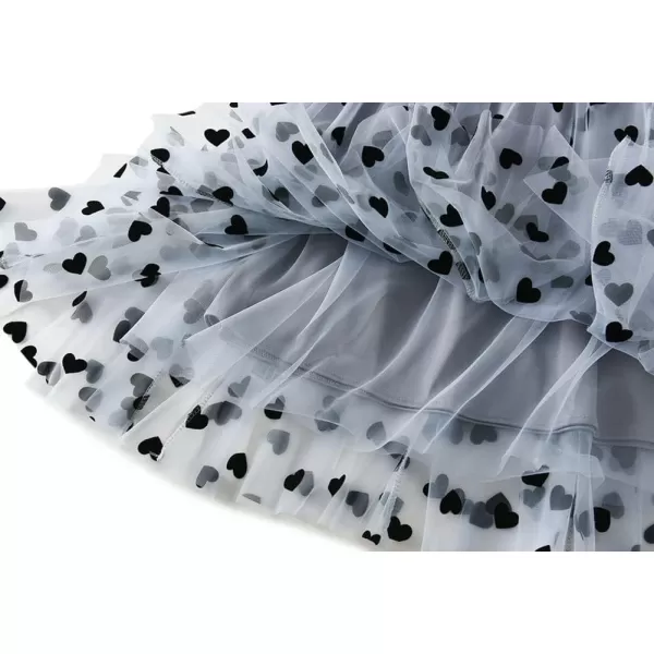 chouyatou Womens Sweet Heart Print Elastic Waist Swing Dance Tulle Long SkirtBlue