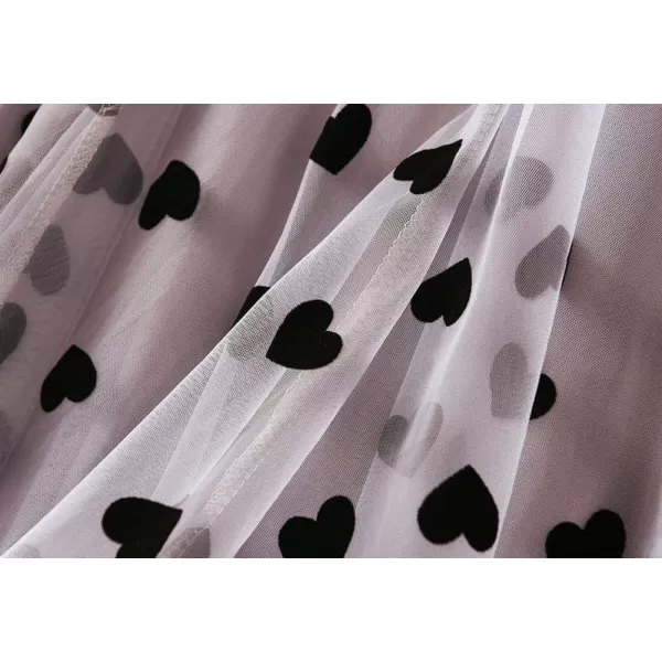 chouyatou Womens Sweet Heart Print Elastic Waist Swing Dance Tulle Long SkirtPink