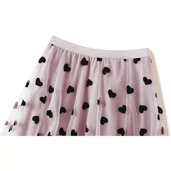chouyatou Womens Sweet Heart Print Elastic Waist Swing Dance Tulle Long SkirtPink