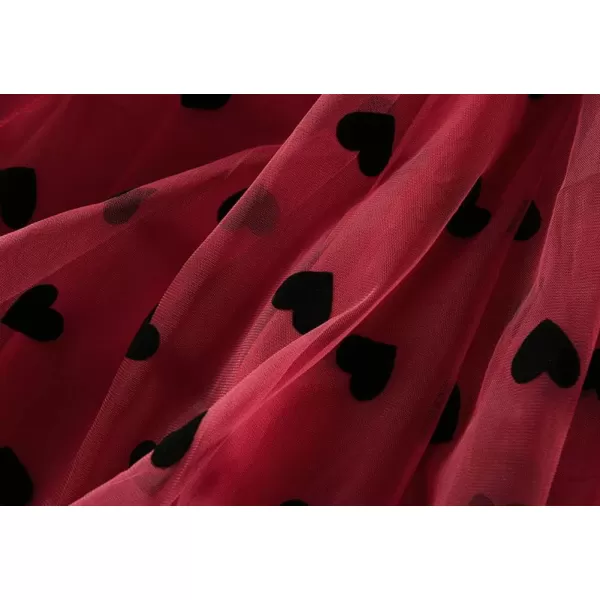 chouyatou Womens Sweet Heart Print Elastic Waist Swing Dance Tulle Long SkirtRed
