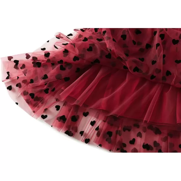 chouyatou Womens Sweet Heart Print Elastic Waist Swing Dance Tulle Long SkirtRed