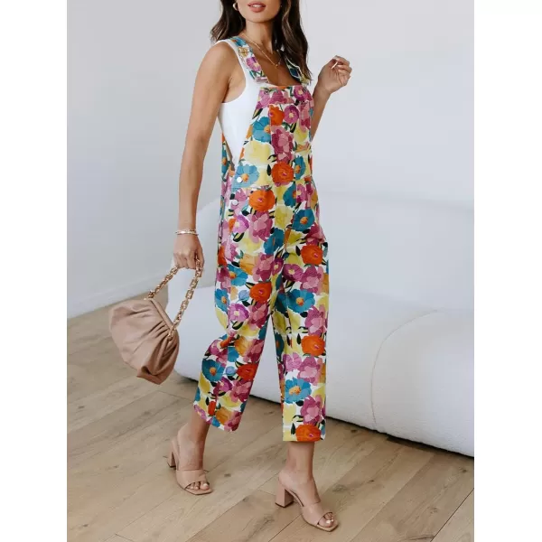 chouyatou Womens Vintage Floral Print Straight Legs Overalls Jumpsuit Romper PantsFloral