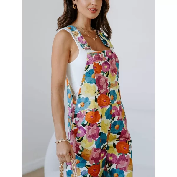 chouyatou Womens Vintage Floral Print Straight Legs Overalls Jumpsuit Romper PantsFloral