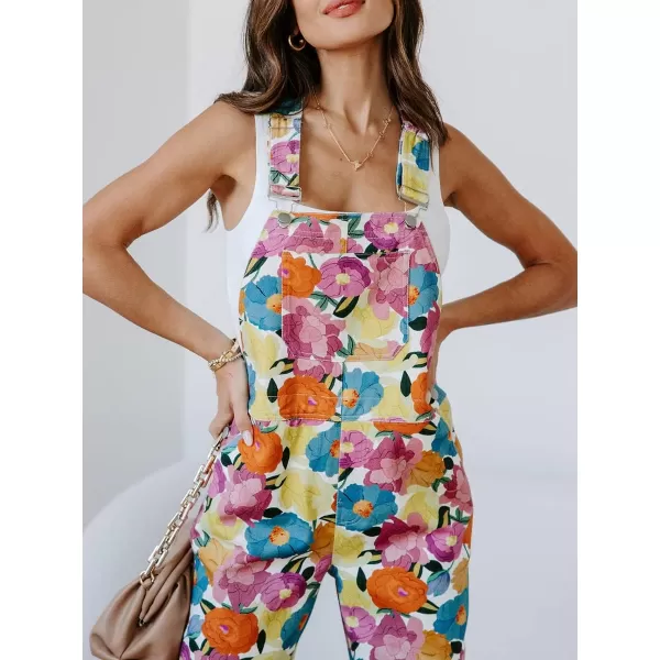 chouyatou Womens Vintage Floral Print Straight Legs Overalls Jumpsuit Romper PantsFloral