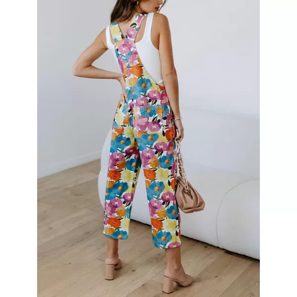 chouyatou Womens Vintage Floral Print Straight Legs Overalls Jumpsuit Romper PantsFloral