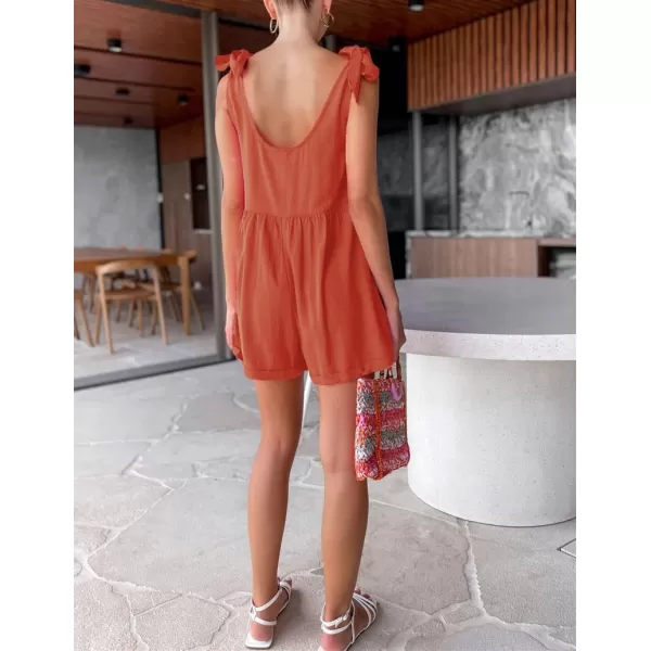 chouyatou Womens Wide leg Romper Shorts Sexy Tie Knot Strap Sleeveless Boho Jumpsuit Overall PantsOrange Red