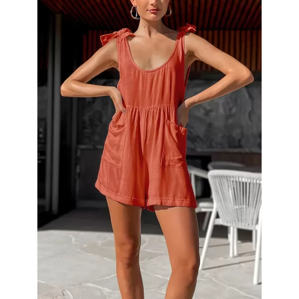 chouyatou Womens Wide leg Romper Shorts Sexy Tie Knot Strap Sleeveless Boho Jumpsuit Overall PantsOrange Red