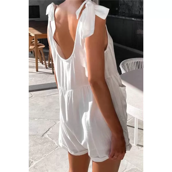 chouyatou Womens Wide leg Romper Shorts Sexy Tie Knot Strap Sleeveless Boho Jumpsuit Overall PantsWhite