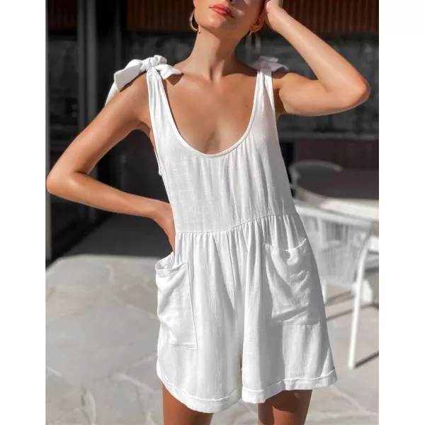 chouyatou Womens Wide leg Romper Shorts Sexy Tie Knot Strap Sleeveless Boho Jumpsuit Overall PantsWhite