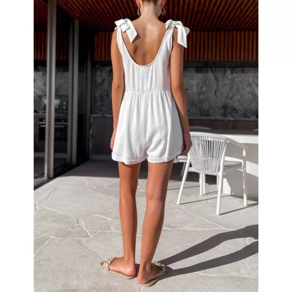 chouyatou Womens Wide leg Romper Shorts Sexy Tie Knot Strap Sleeveless Boho Jumpsuit Overall PantsWhite